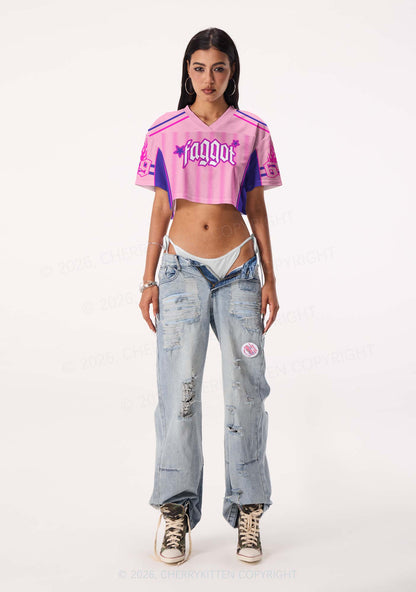 Faggot Purple Star Pride Y2K Crop Sport Jersey Shirts Cherrykitten