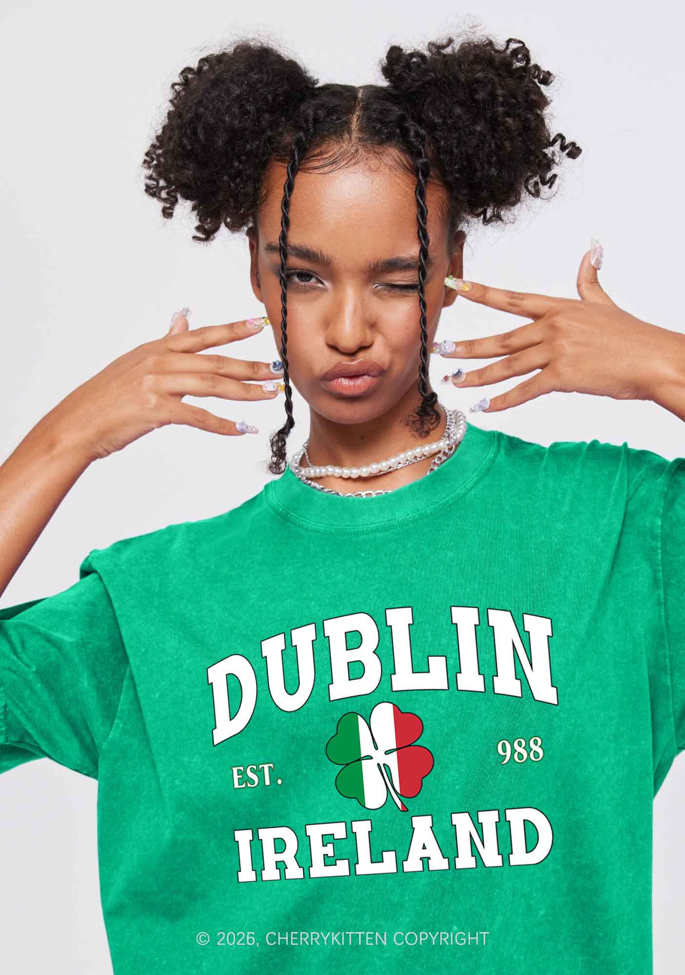 Dublin Ireland St Patricks Y2K Washed Tee Cherrykitten