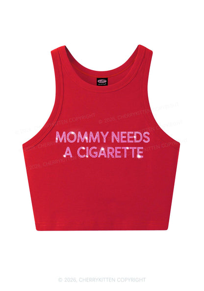 Rhinestone Mommy Needs Cigarette Y2K Crop Tank Top Cherrykitten