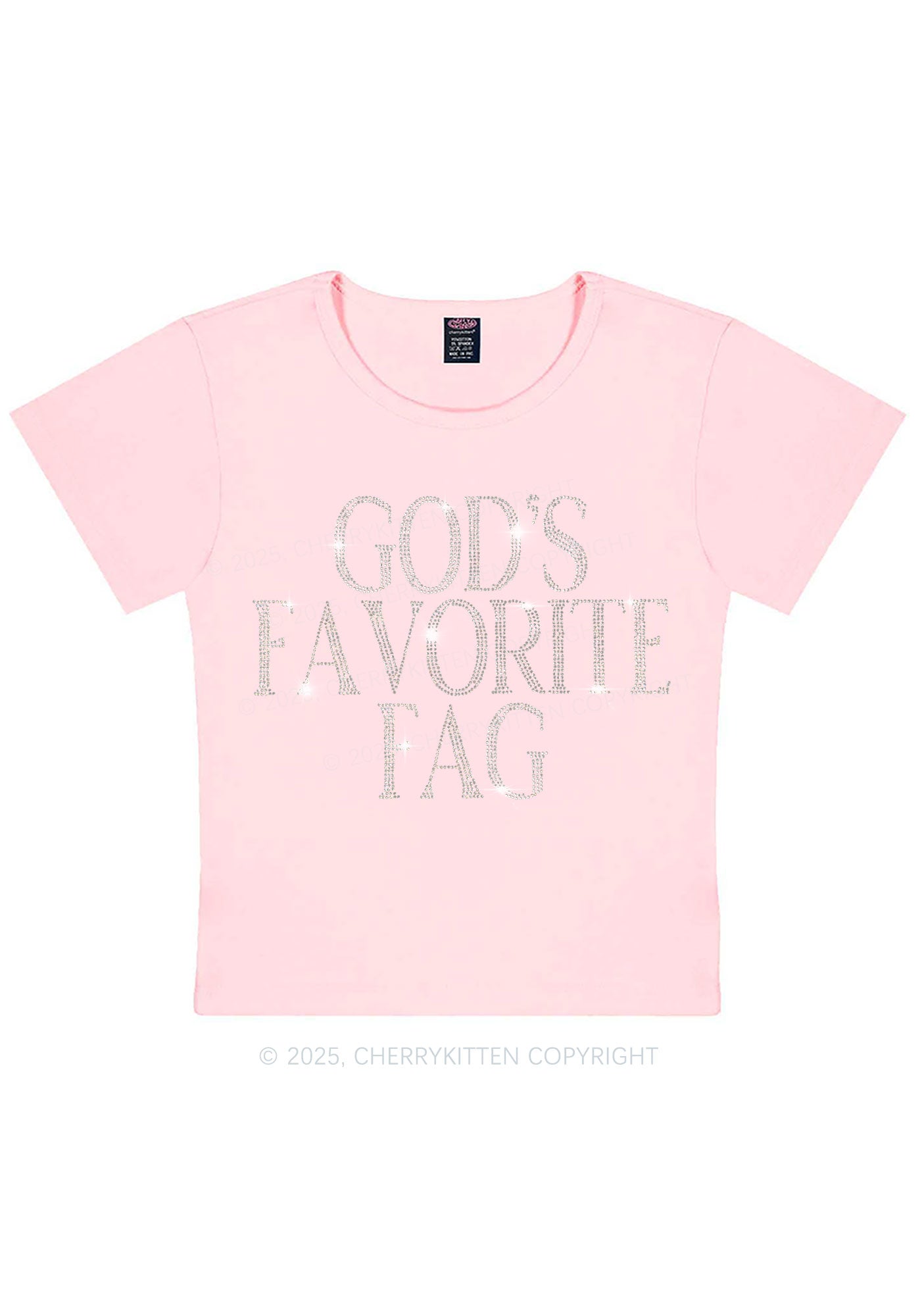Rhinestone Gods Favorite Fag Pride Y2K Baby Tee Cherrykitten
