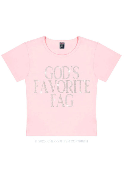 Rhinestone Gods Favorite Fag Pride Y2K Baby Tee Cherrykitten
