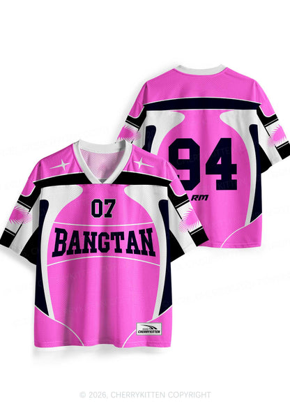 Hot Pink Korean Boys Y2K Sport Jersey Shirts Cherrykitten