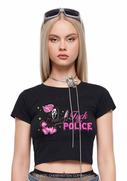 Halloween Fxxk The Police Y2K Baby Tee Cherrykitten