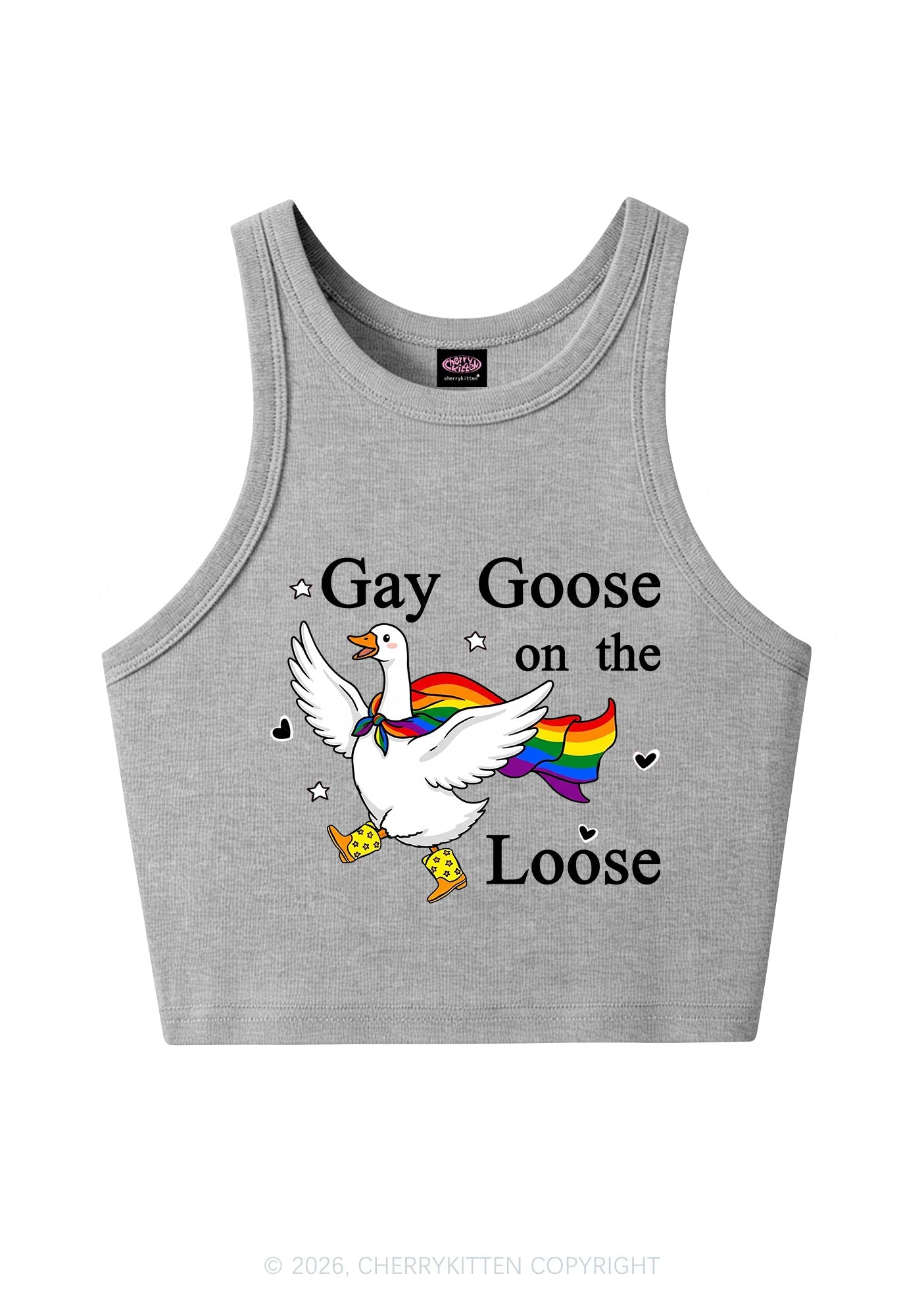 Gay Goose On The Loose Pride Y2K Crop Tank Top Cherrykitten