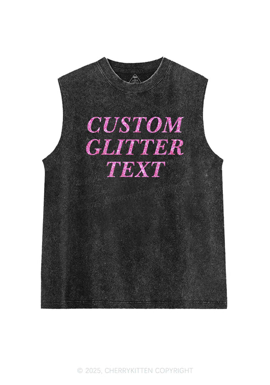 Custom Text Glitter Y2K Washed Muscle Tank Cherrykitten