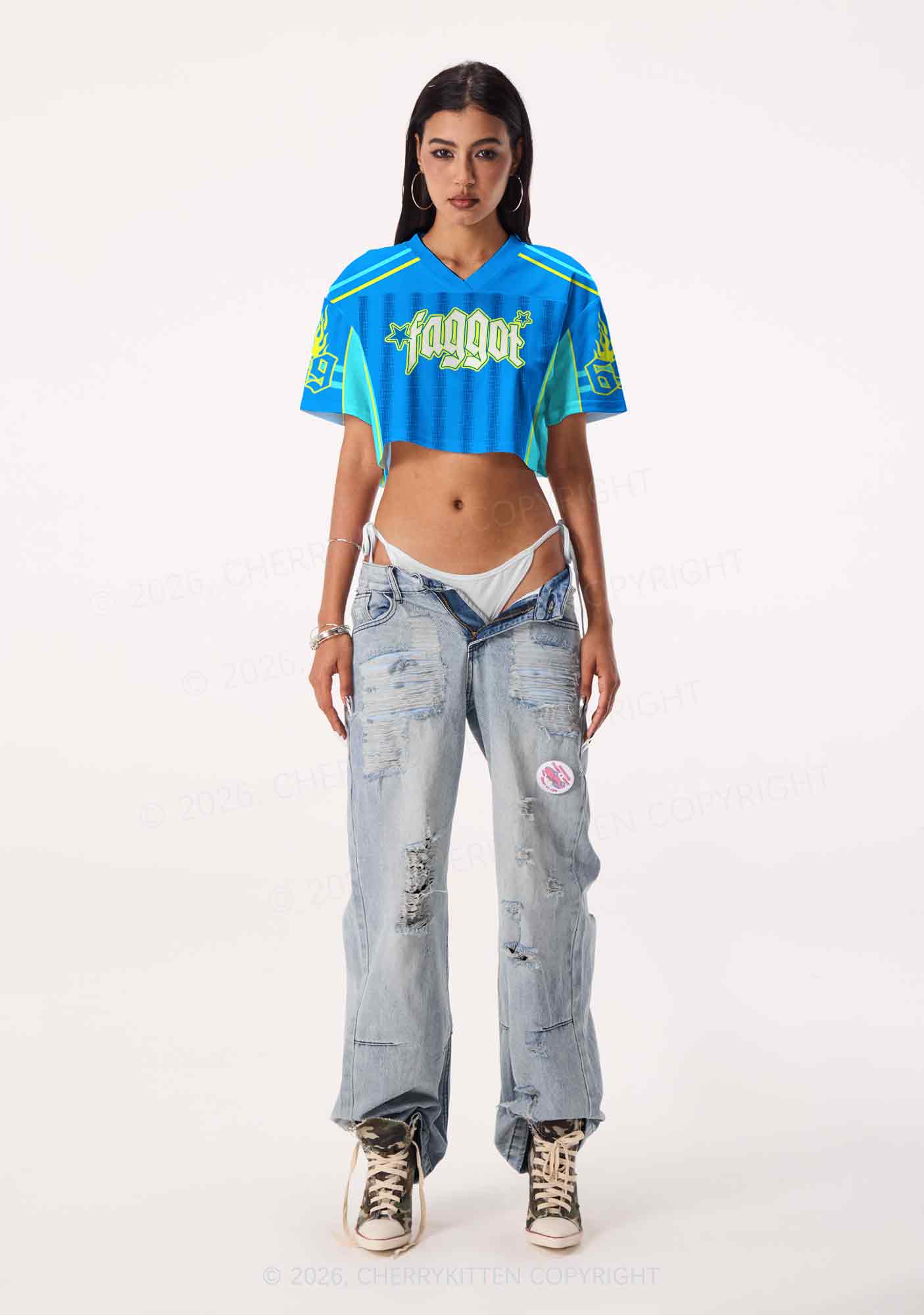 Faggot Blue Star Pride Y2K Crop Sport Jersey Shirts Cherrykitten