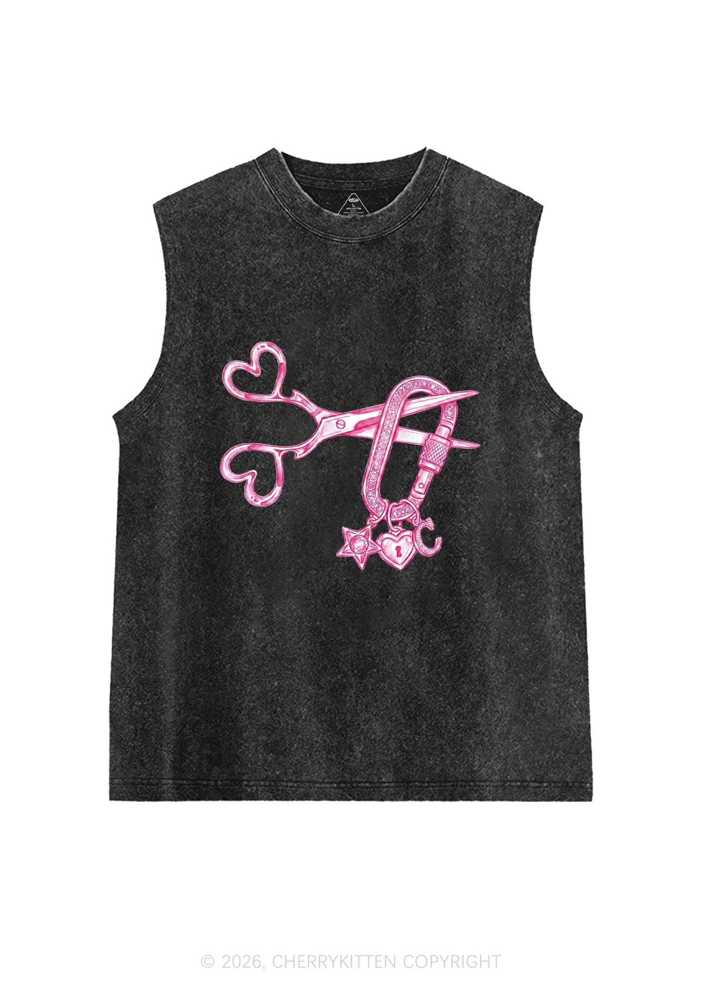 Pink Scissors Lock Charm Pride Y2K Washed Muscle Tank Cherrykitten