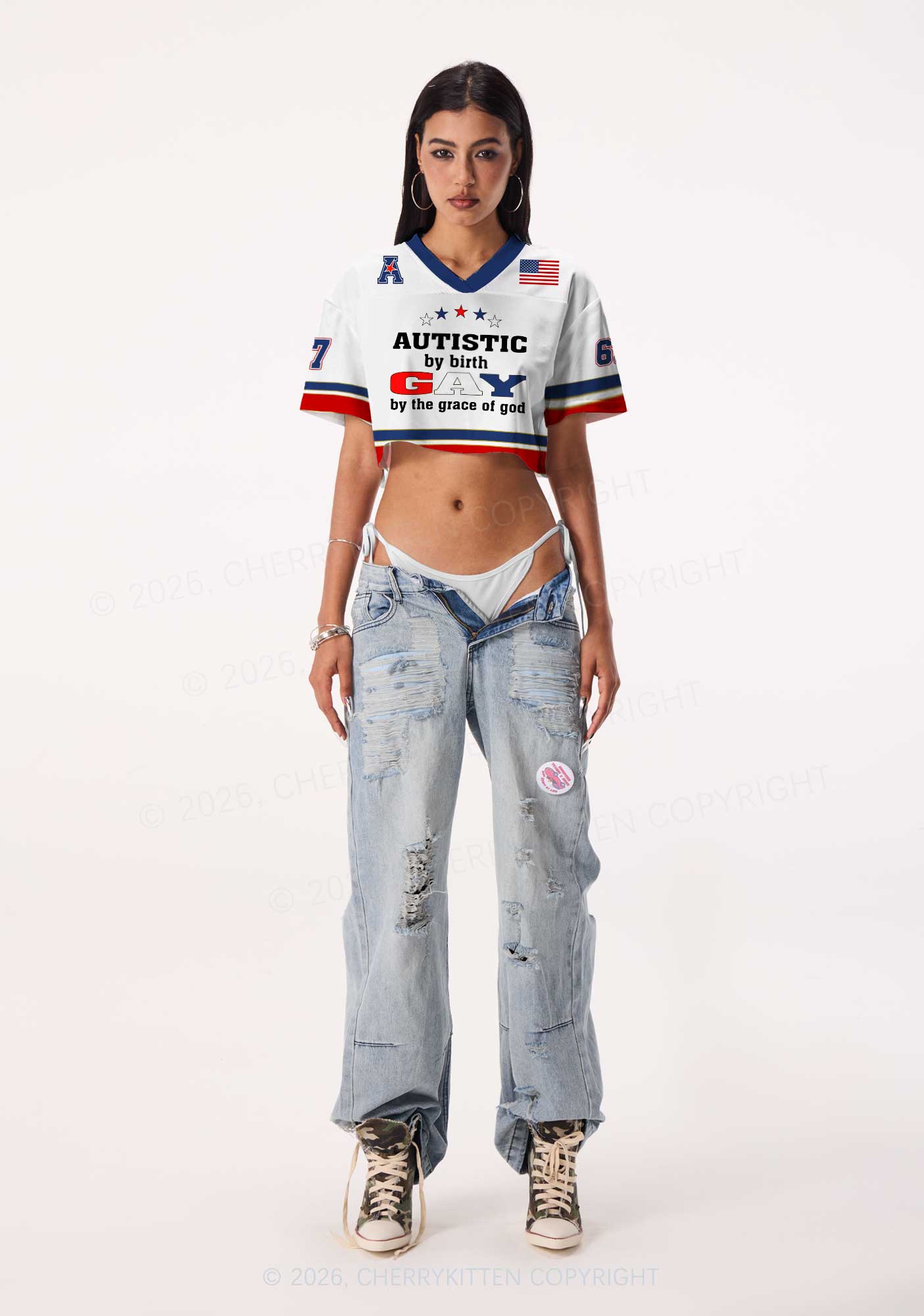 Autistic By Birth Gay Pride Y2K Crop Sport Jersey Shirts Cherrykitten