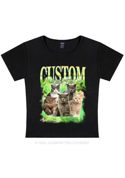 Custom Neon Lightning Cat Photo Y2K Baby Tee Cherrykitten