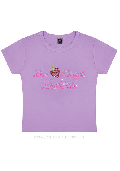 Rhinestone Live Laugh Lesbian Strawberry Pride Y2K Baby Tee Cherrykitten