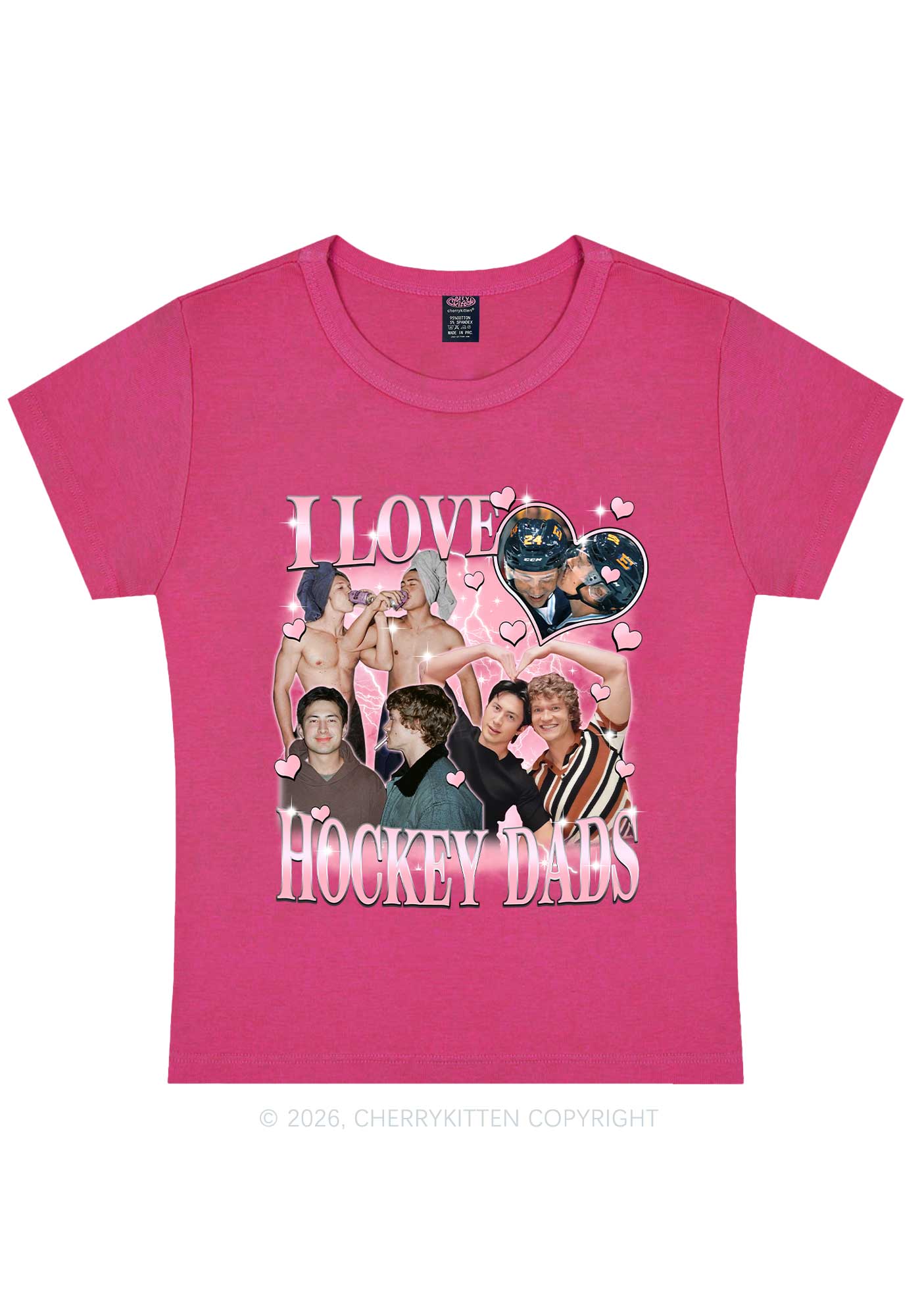 Pink Heart I Love Hockey Dads HR Y2K Baby Tee Cherrykitten