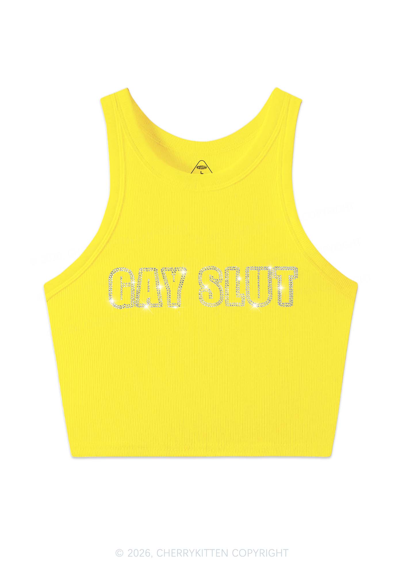 Rhinestone Gay Slxt Pride Y2K Crop Tank Top Cherrykitten