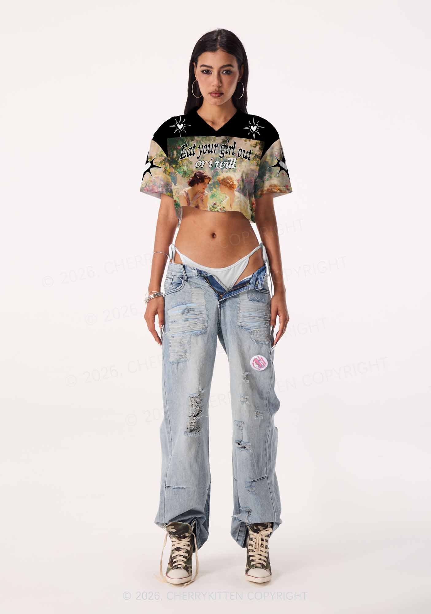 Eat Your Girl Out Or I Will Pride Y2K Crop Sport Jersey Shirts Cherrykitten
