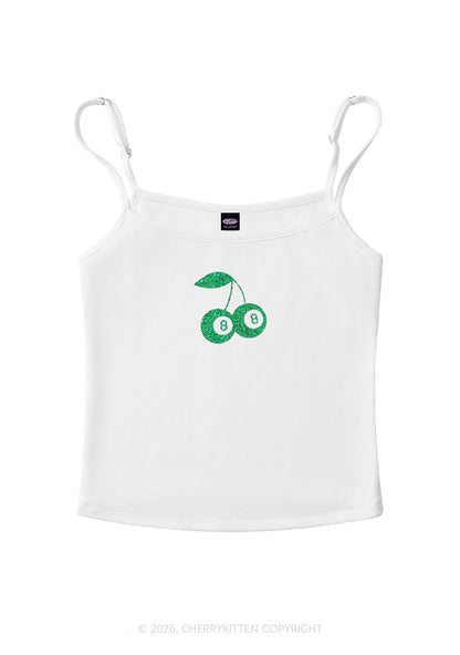 Glitter Lucky Eight St Patricks Y2K Spaghetti Strap Cami Cherrykitten