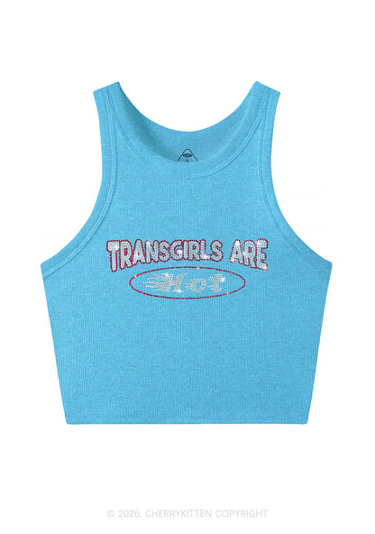 Rhinestone Transgirls Are Hot Pride Y2K Crop Tank Top Cherrykitten