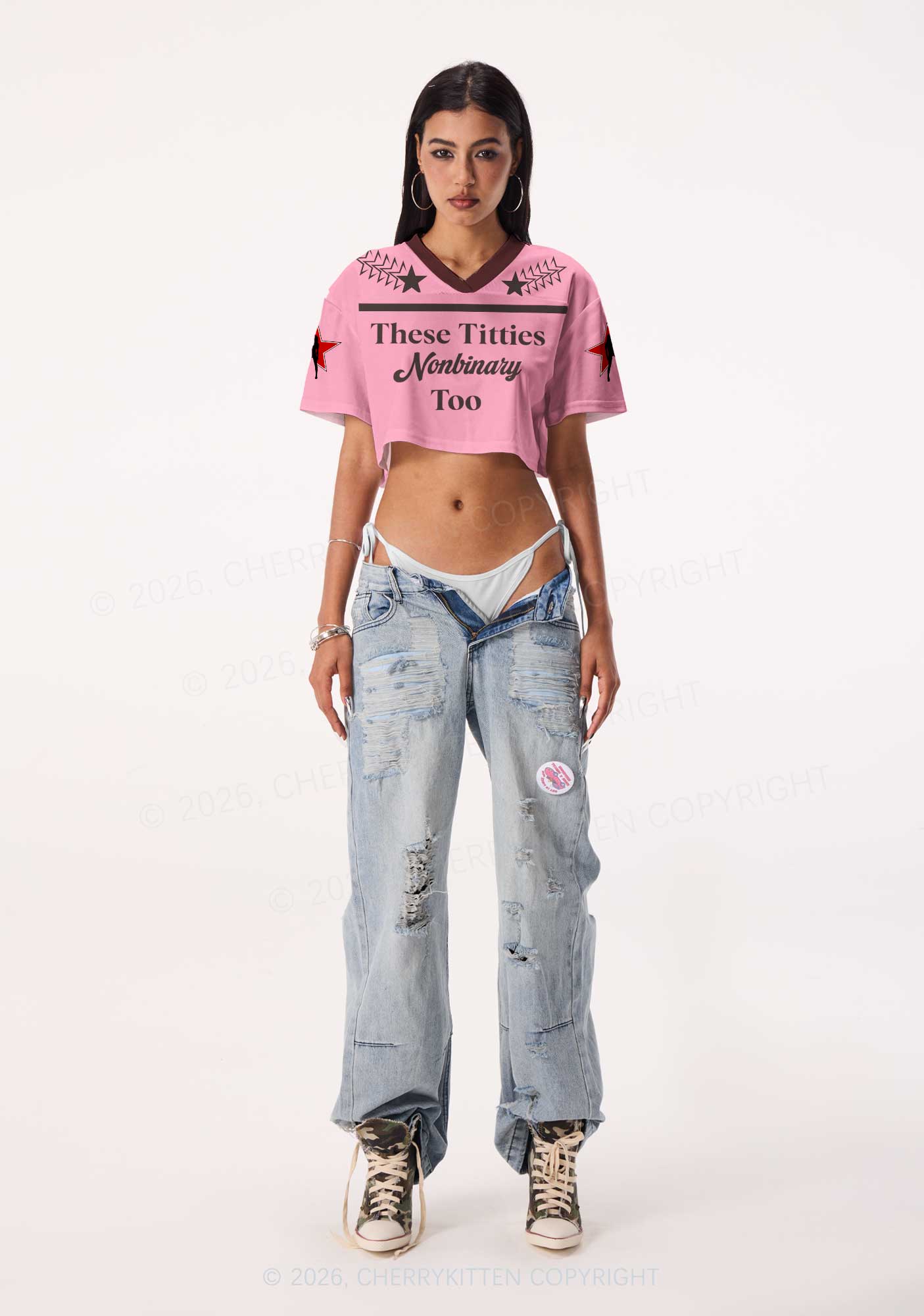 These Txtties Nonbinary Too Pride Y2K Crop Sport Jersey Shirts Cherrykitten