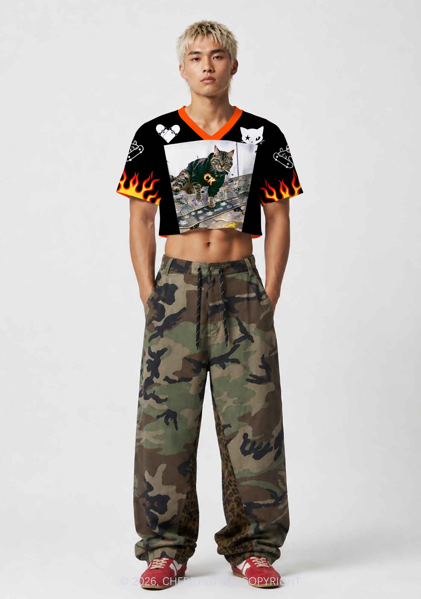 Smoking Cat Skateboard Y2K Crop Sport Jersey Shirts Cherrykitten