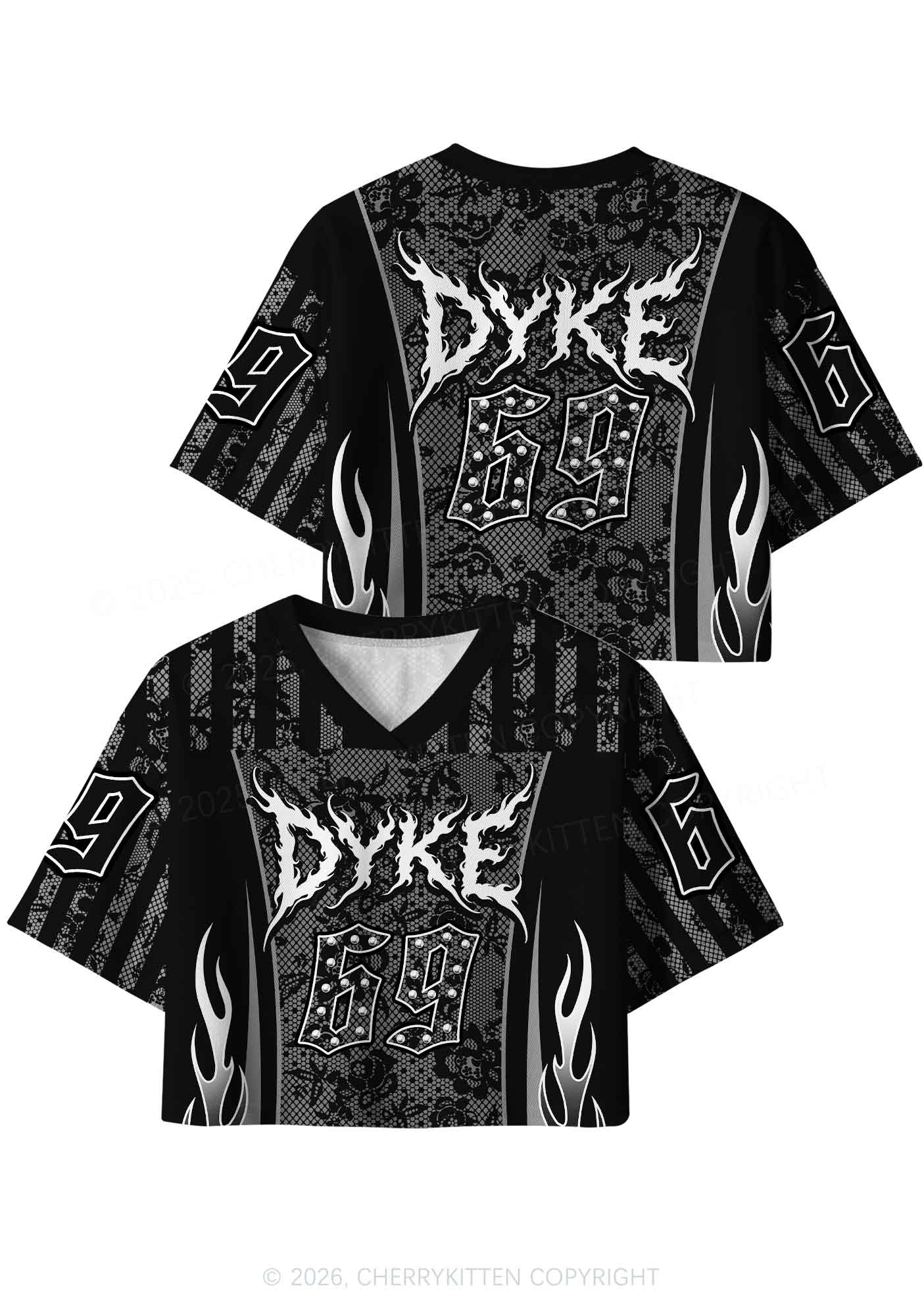 Punk Rivets Dyke Pride Y2K Crop Sport Jersey Shirts Cherrykitten