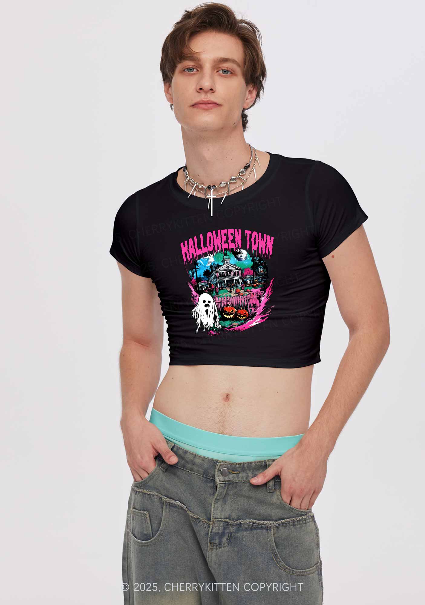 Halloween Ghost Town Y2K Baby Tee Cherrykitten