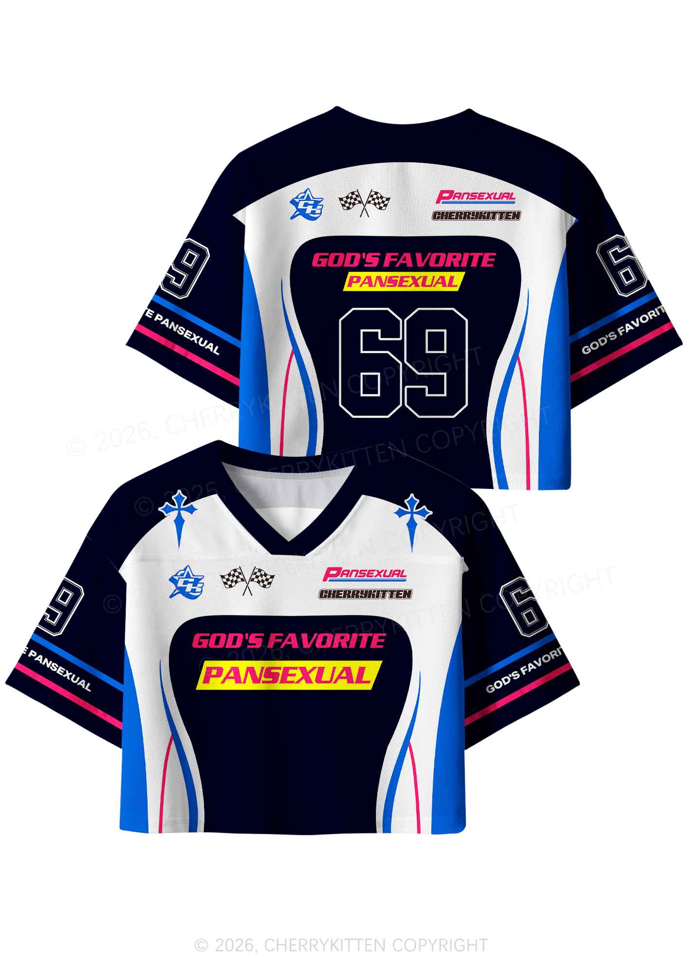 Gods Favorite Pansexual Pride Y2K Crop Sport Jersey Shirts Cherrykitten