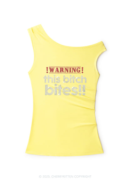 Rhinestone This Bxxch Bites Y2K Off Shoulder Tank Top Cherrykitten