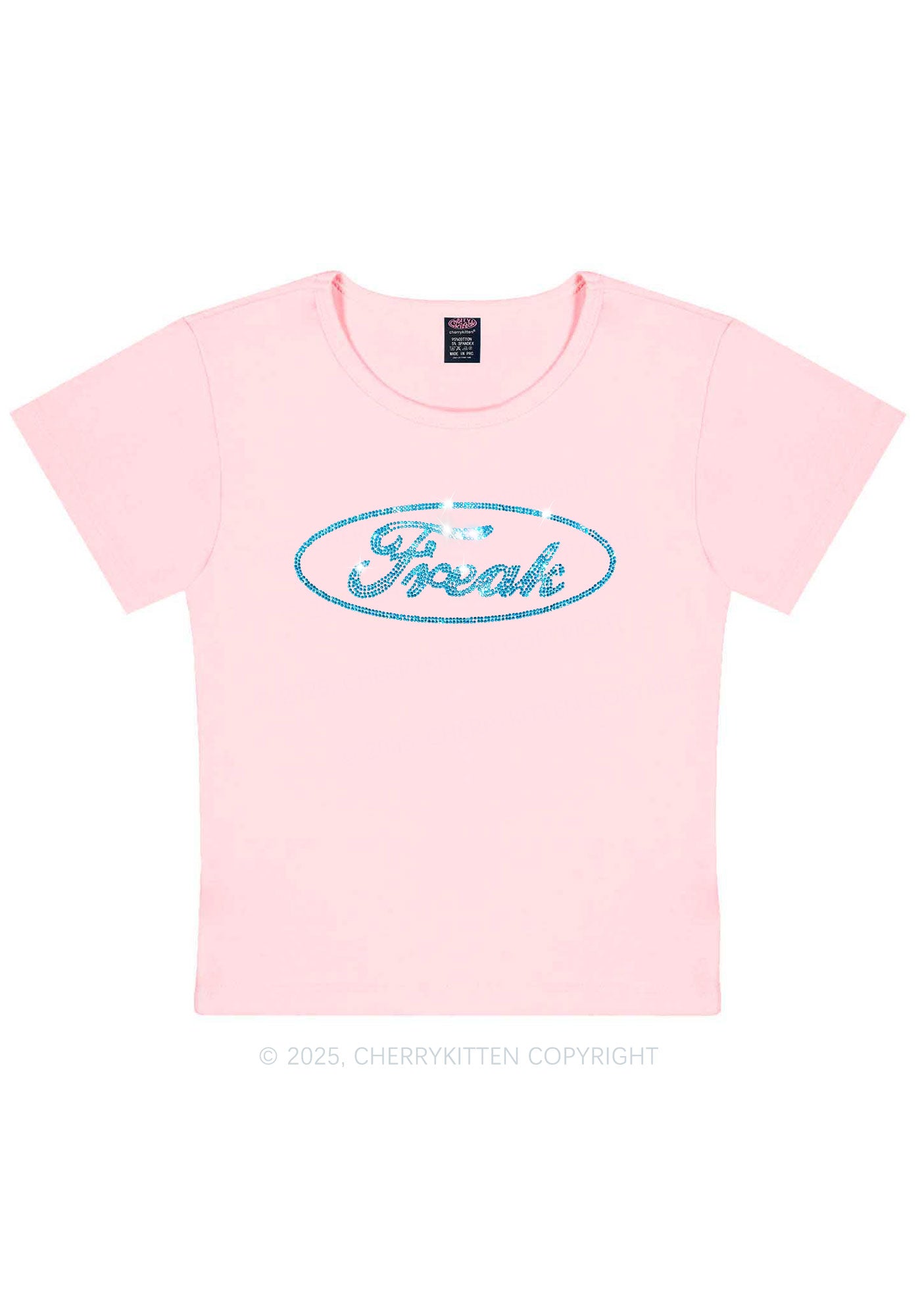Rhinestone Oval Freak Y2K Baby Tee Cherrykitten