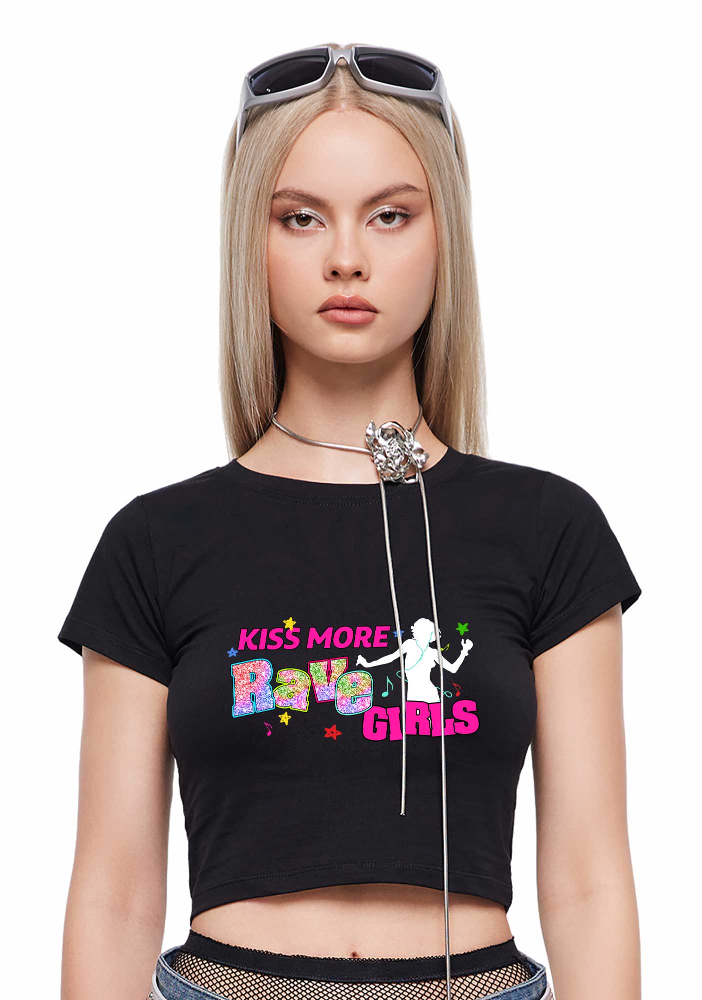 Kiss More Rave Girls Y2K Baby Tee Cherrykitten