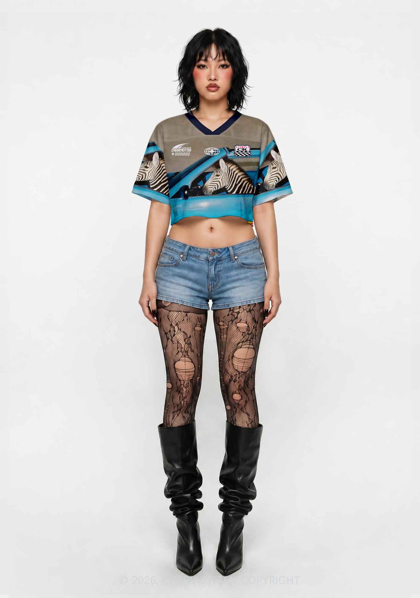 Zebra Driver Y2K Crop Sport Jersey Shirts Cherrykitten
