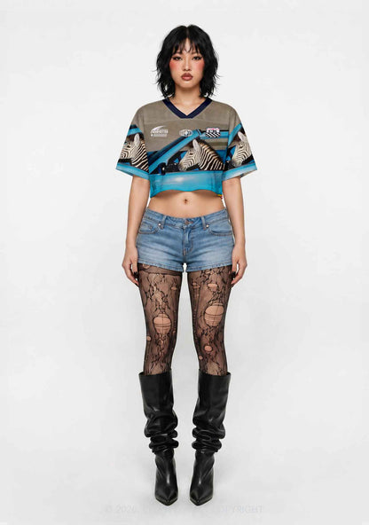 Zebra Driver Y2K Crop Sport Jersey Shirts Cherrykitten