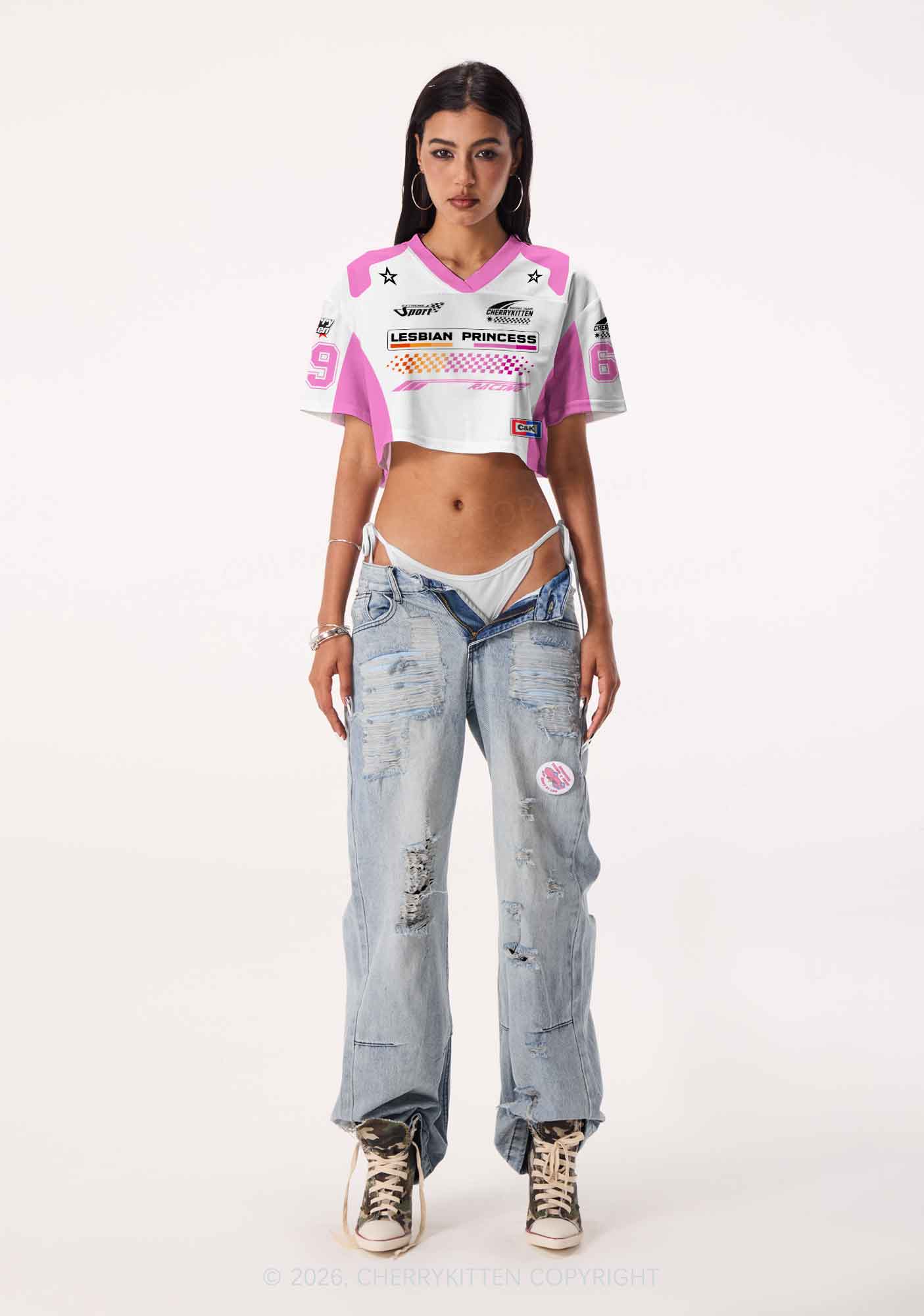 White Lesbian Princess Pride Y2K Crop Sport Jersey Shirts Cherrykitten