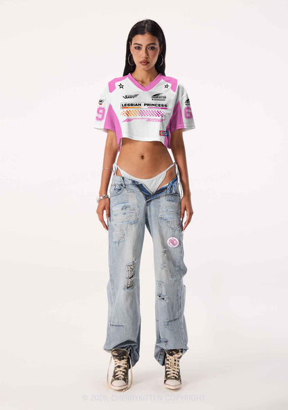 White Lesbian Princess Pride Y2K Crop Sport Jersey Shirts Cherrykitten