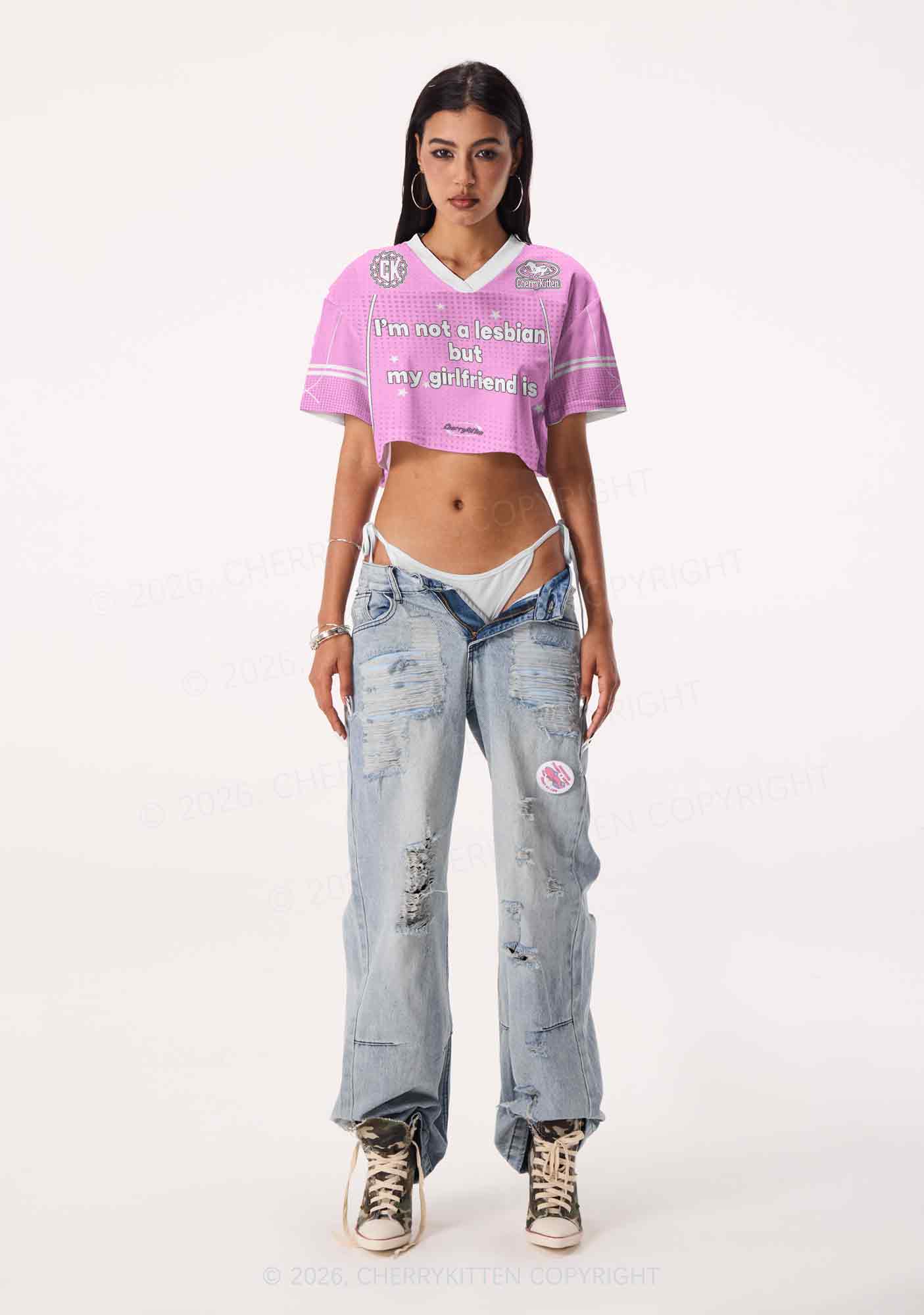 My Girlfriend Is Lesbian Pride Y2K Crop Sport Jersey Shirts Cherrykitten