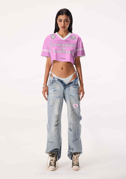My Girlfriend Is Lesbian Pride Y2K Crop Sport Jersey Shirts Cherrykitten