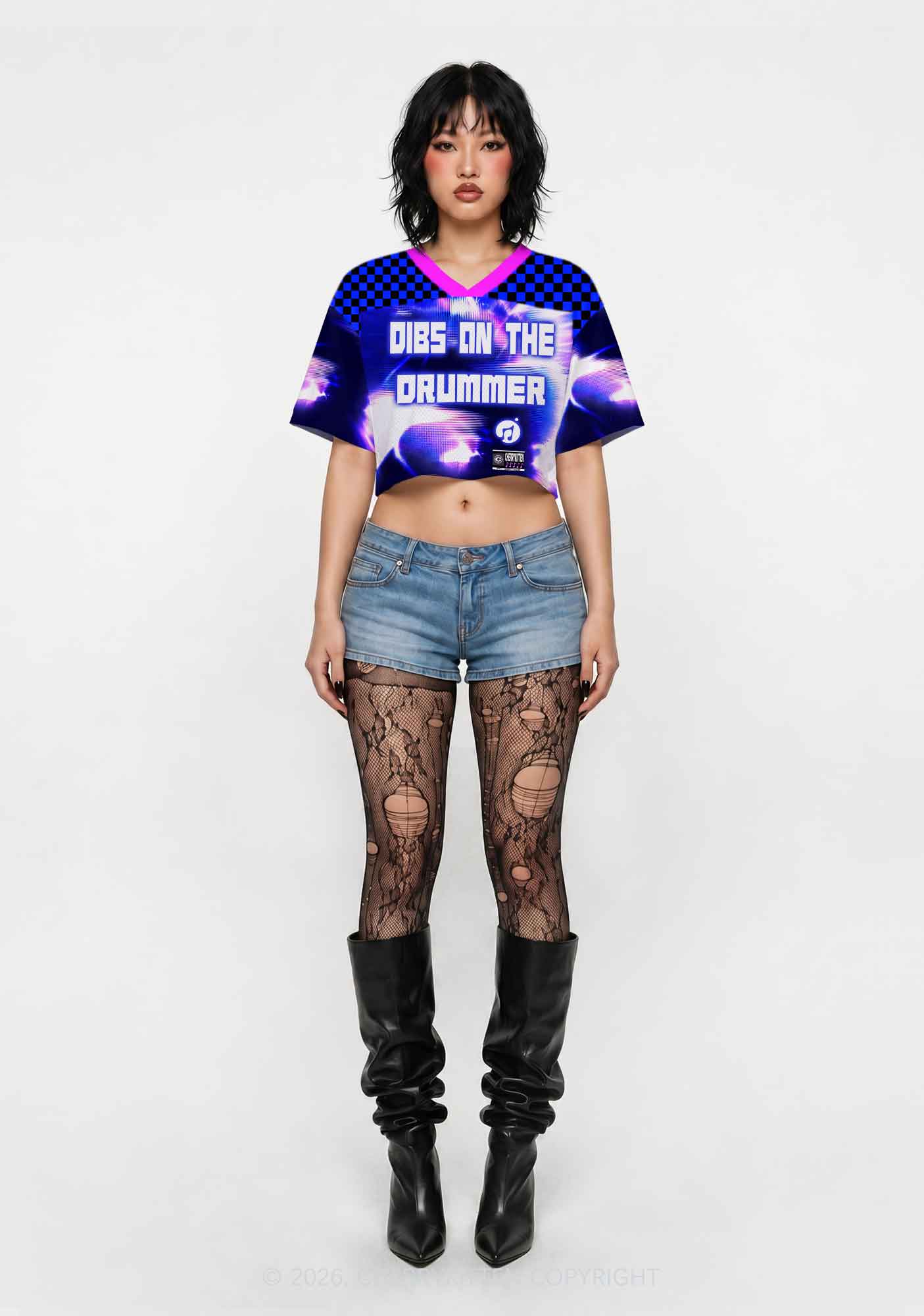 Blue Sound Wave Dibs On Drummer Y2K Crop Sport Jersey Shirts Cherrykitten