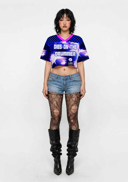 Blue Sound Wave Dibs On Drummer Y2K Crop Sport Jersey Shirts Cherrykitten