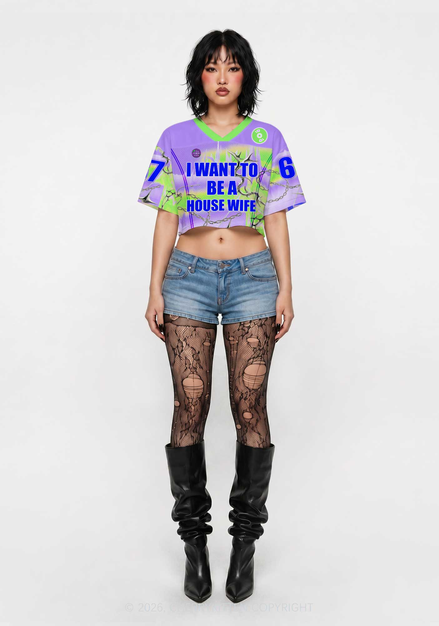 I Want To Be A House Wife Y2K Crop Sport Jersey Shirts Cherrykitten