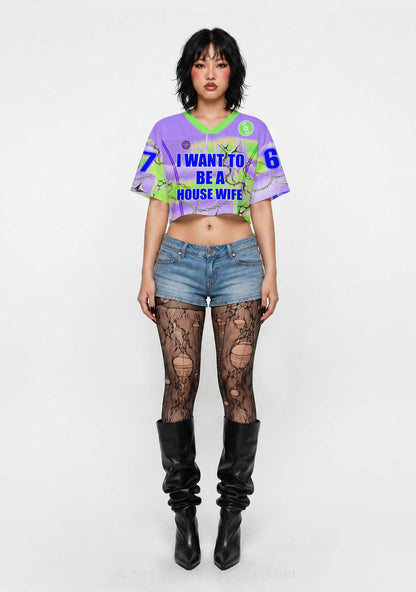 I Want To Be A House Wife Y2K Crop Sport Jersey Shirts Cherrykitten