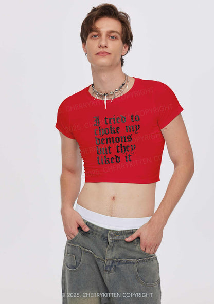 Halloween Choke Demons They Liked Y2K Baby Tee Cherrykitten