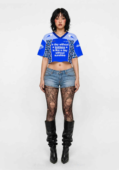 A Day Without Lesbians Pride Y2K Crop Sport Jersey Shirts Cherrykitten