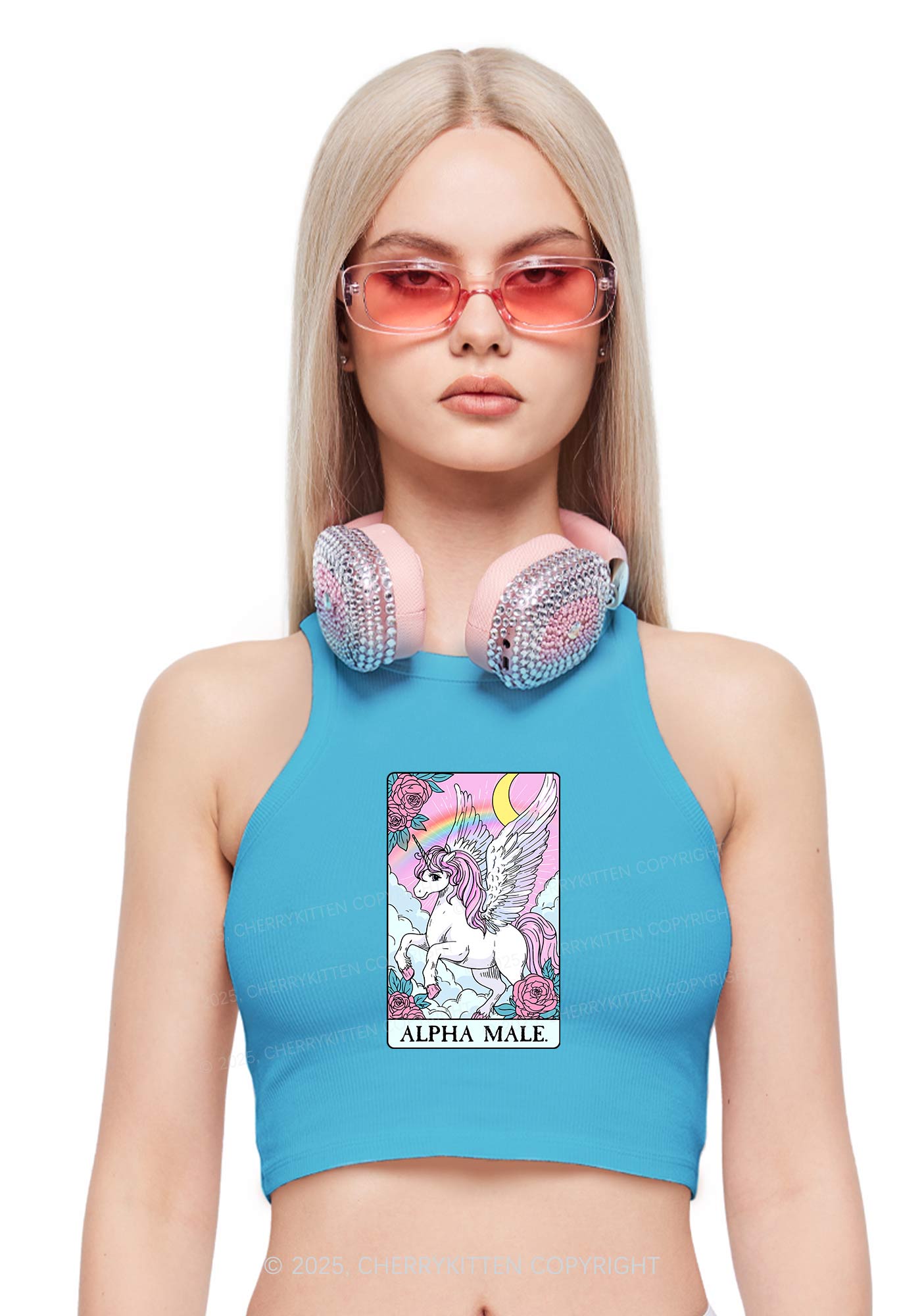 Rose Unicorn Alpha Male Y2K Crop Tank Top Cherrykitten