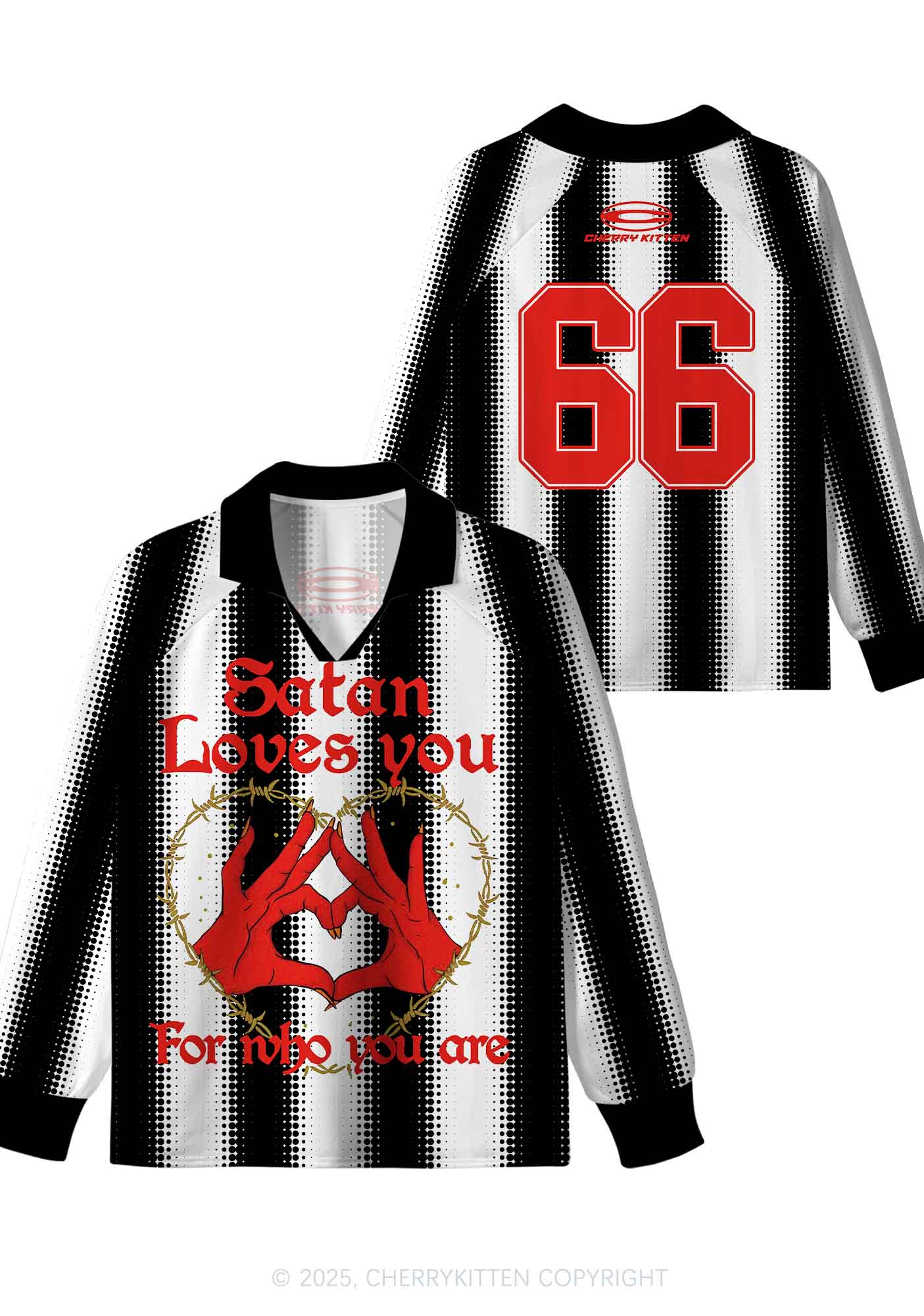 Halloween Custom Black Satan Heart Y2K Long Sleeve Sport Jersey Shirts Cherrykitten