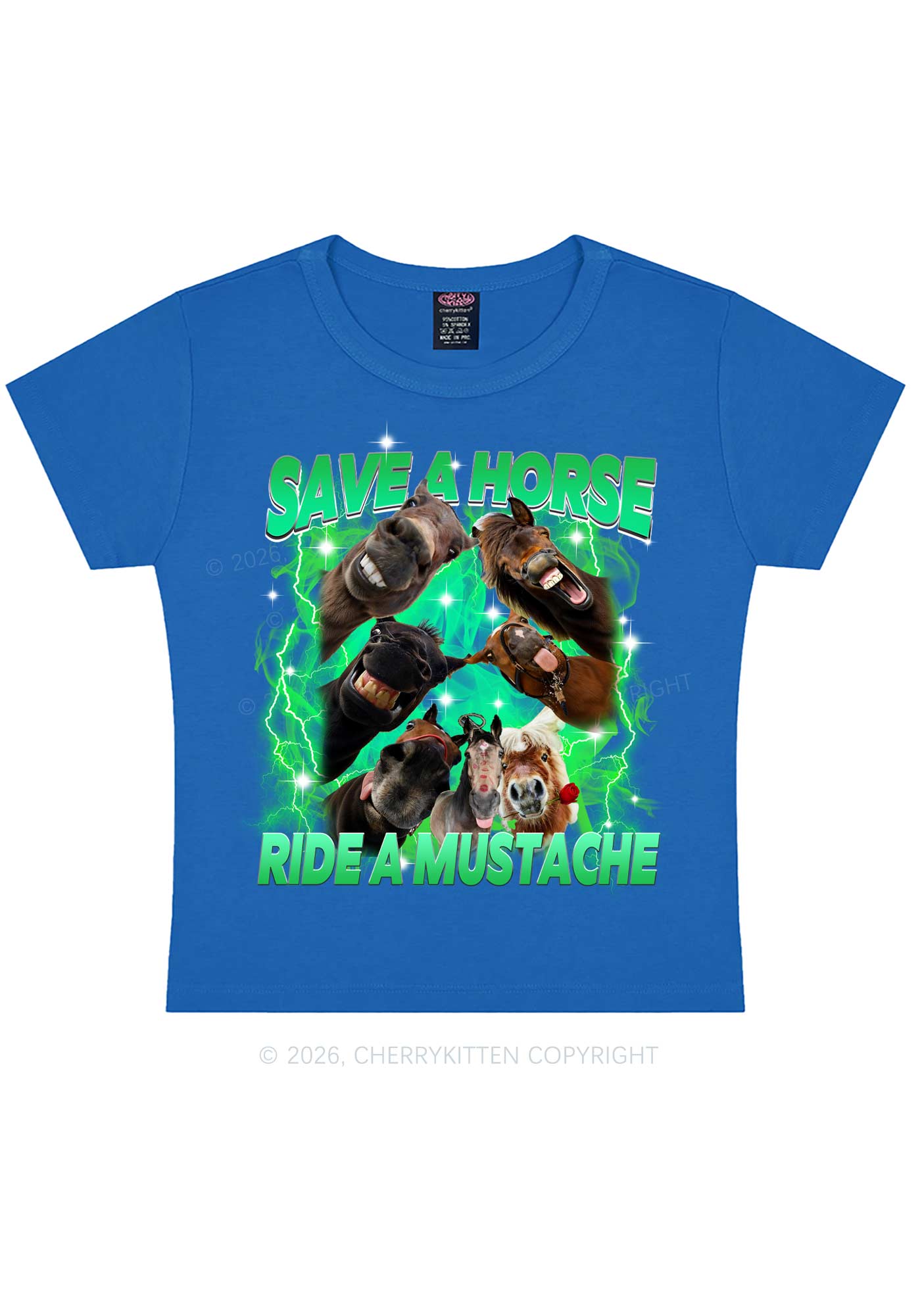 Save Horse Ride Mustache Y2K Baby Tee Cherrykitten