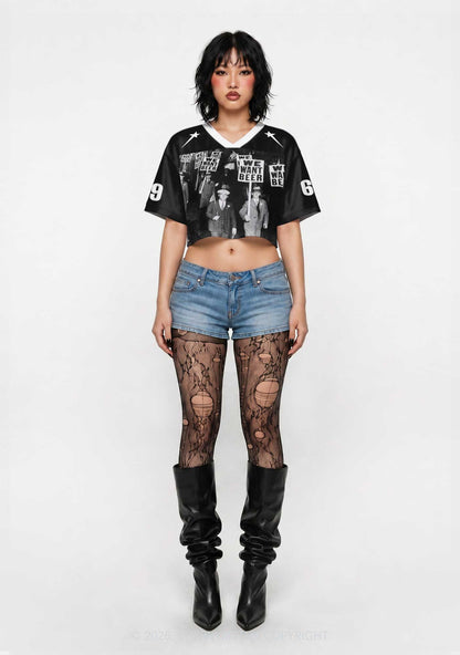 We Want Beer Y2K Crop Sport Jersey Shirts Cherrykitten
