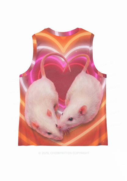 Lesbian Heart Rats Pride Y2K Mesh Muscle Tank Cherrykitten