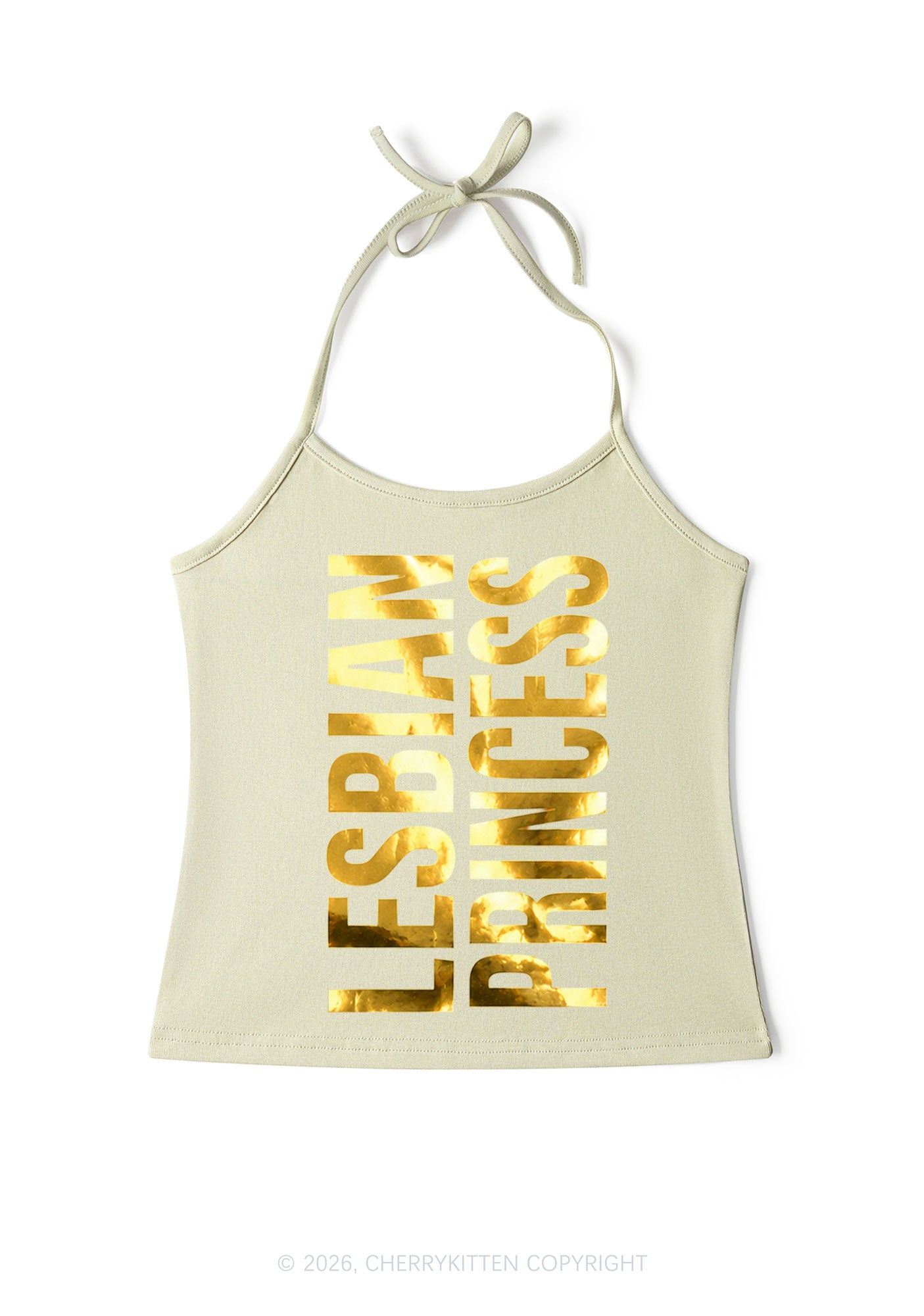 Lesbian Princess Pride Silver Foil Printed Y2K Halter Neck Cami Cherrykitten