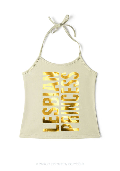 Lesbian Princess Pride Silver Foil Printed Y2K Halter Neck Cami Cherrykitten