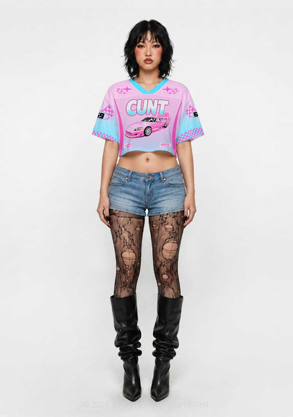 Cxxt Pink Sports Car Y2K Crop Sport Jersey Shirts Cherrykitten