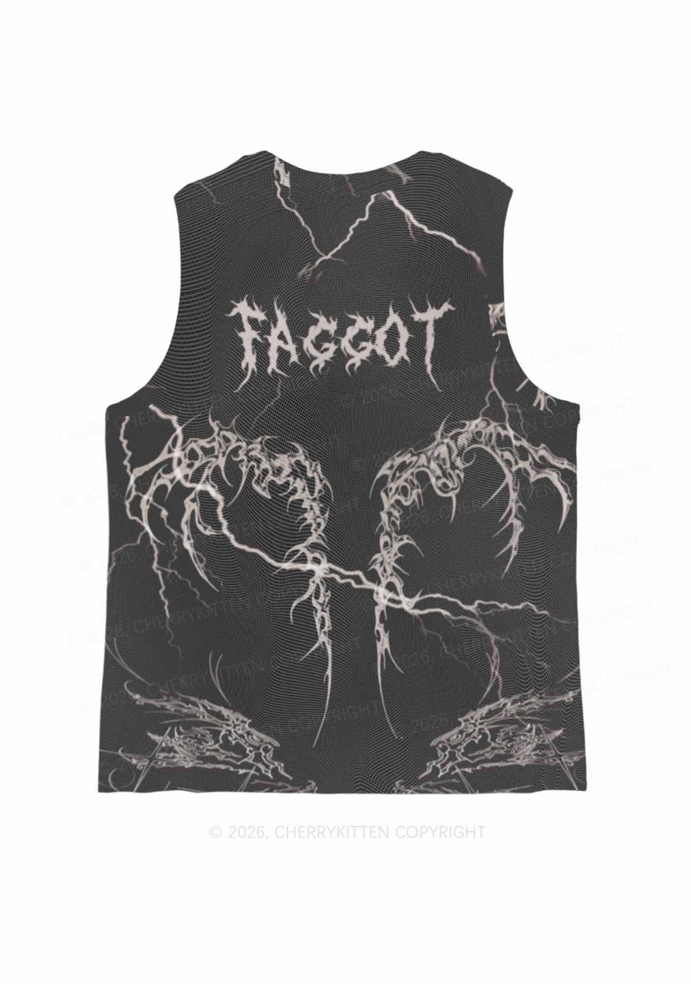 Black Gothic Faggot Pride Y2K Mesh Muscle Tank Cherrykitten
