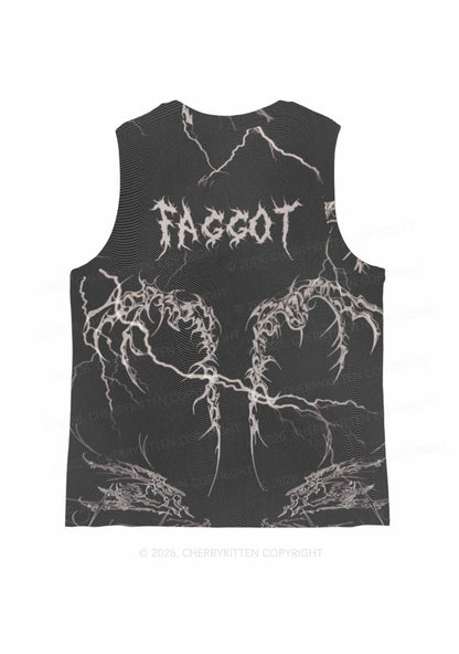 Black Gothic Faggot Pride Y2K Mesh Muscle Tank Cherrykitten