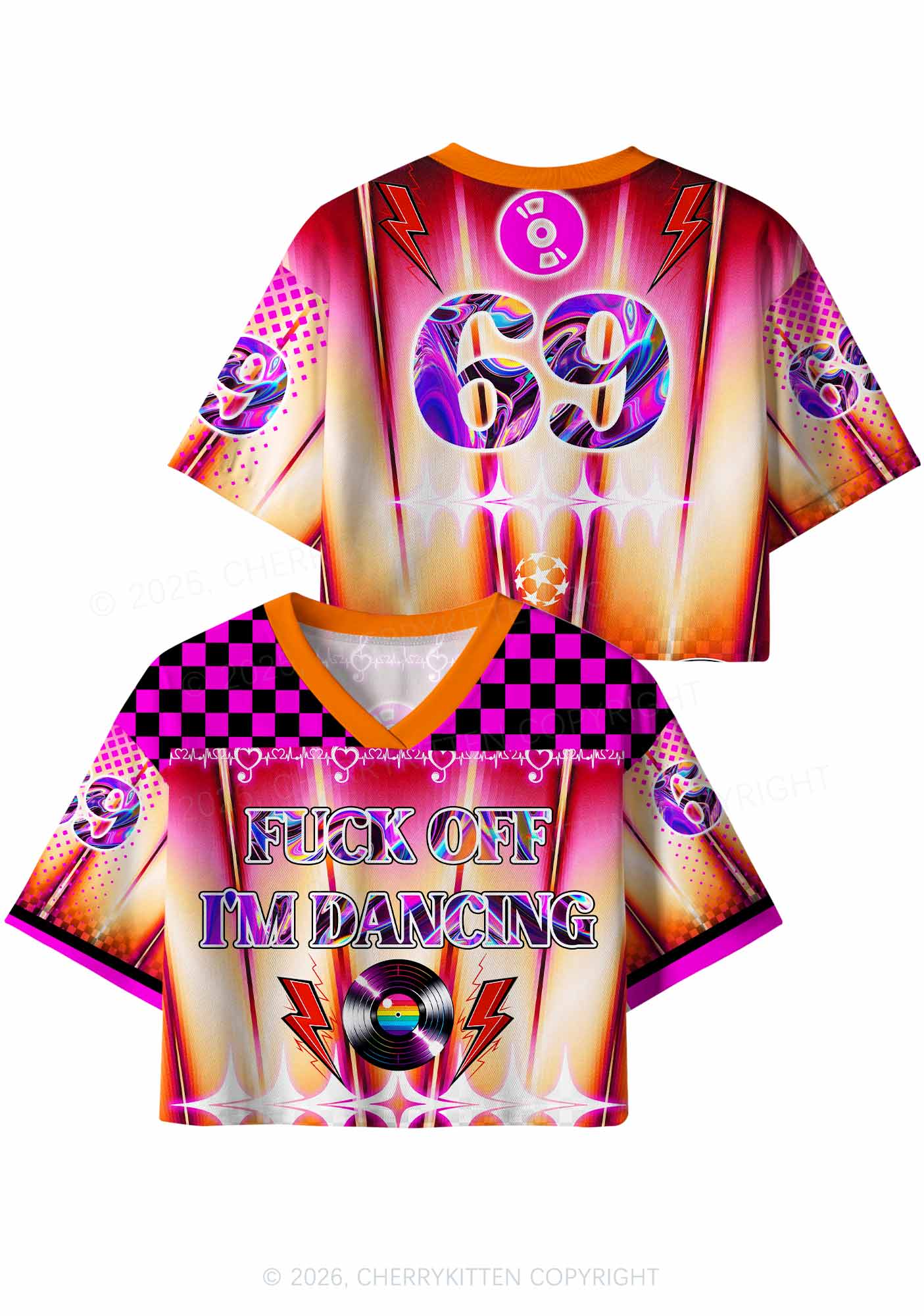Fxxk Off Im Dancing Heartbeat Y2K Crop Sport Jersey Shirts Cherrykitten